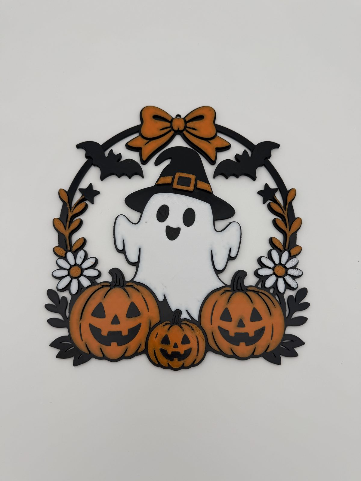 3D printed ghost and pumpkin Halloween wreath
