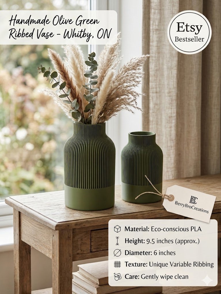Green Ribbed Vase photo 4